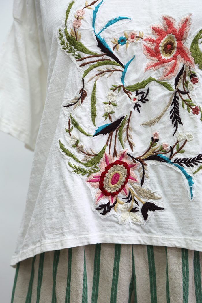 Crop Embroidered Flowers T-Shirt Short Sleeve - Image 4