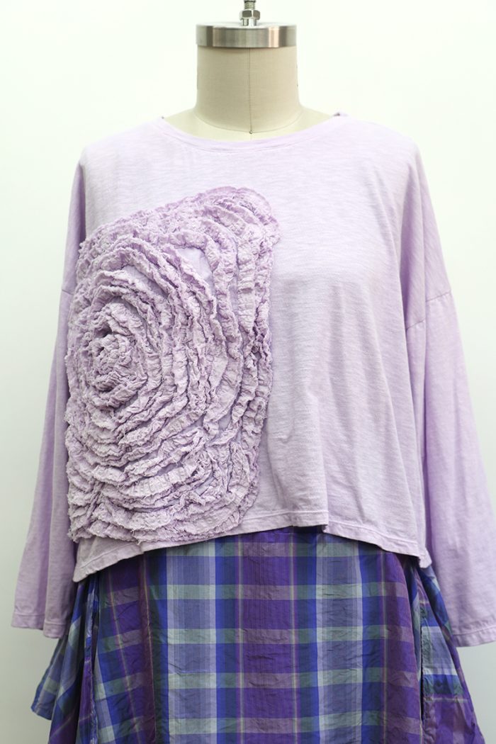 Crop Cabbage Rose T-Shirt Long Sleeve - Image 2