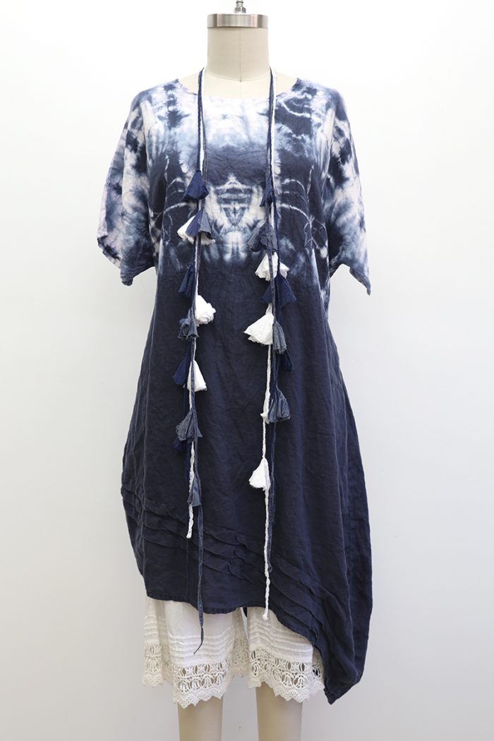 Long Basic Detail Dress Short Sleeve Tie Dye