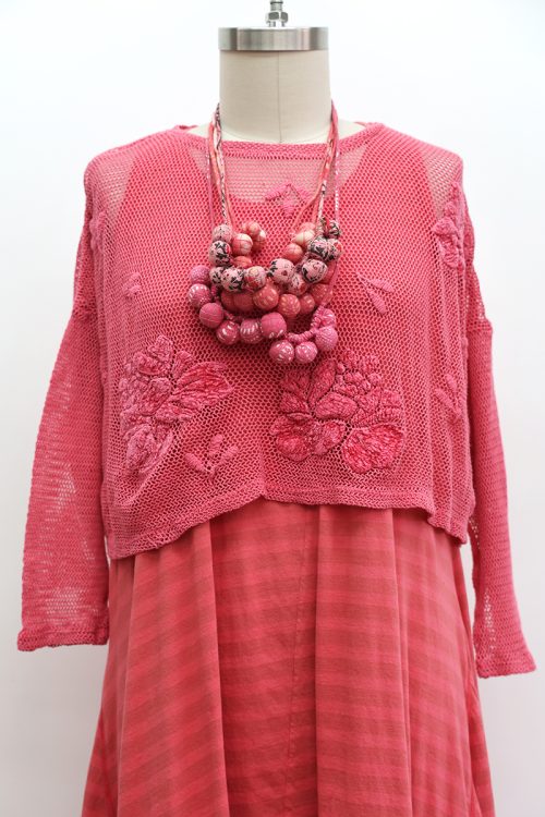 Crop Embroidered Fishnet T-Shirt Long Sleeve