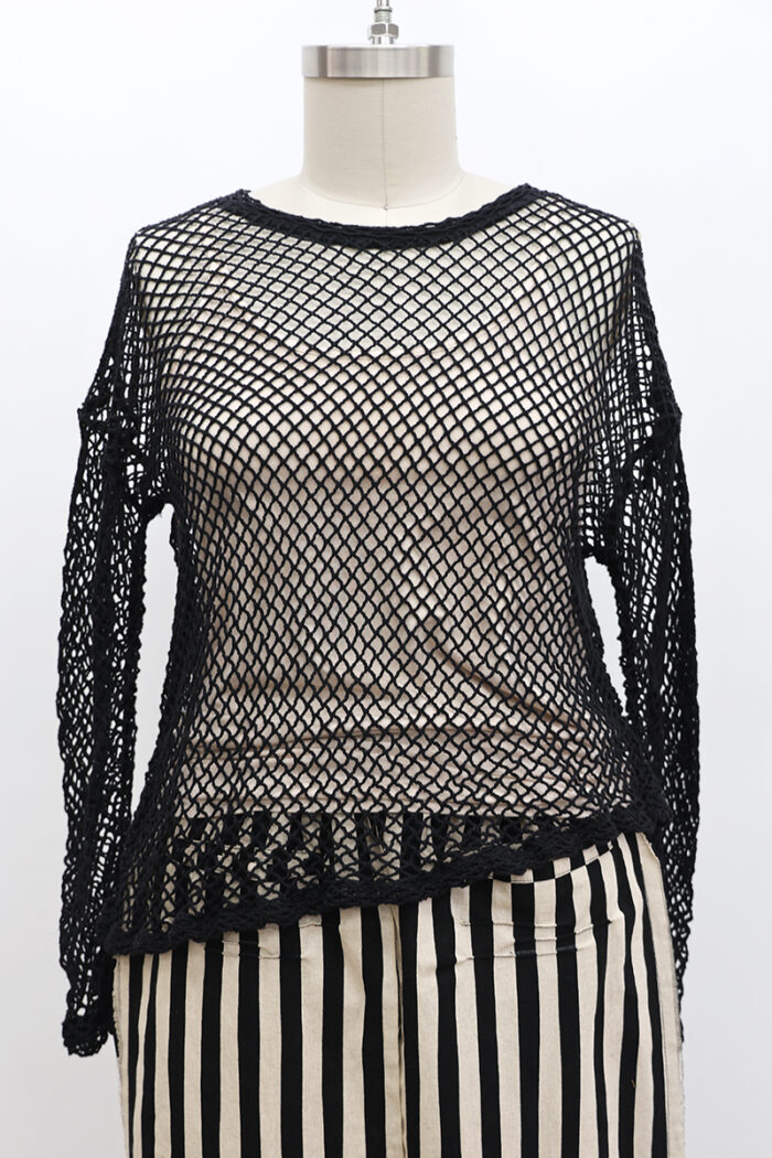 Crop Open Weave T-Shirt Long Sleeve - Image 2