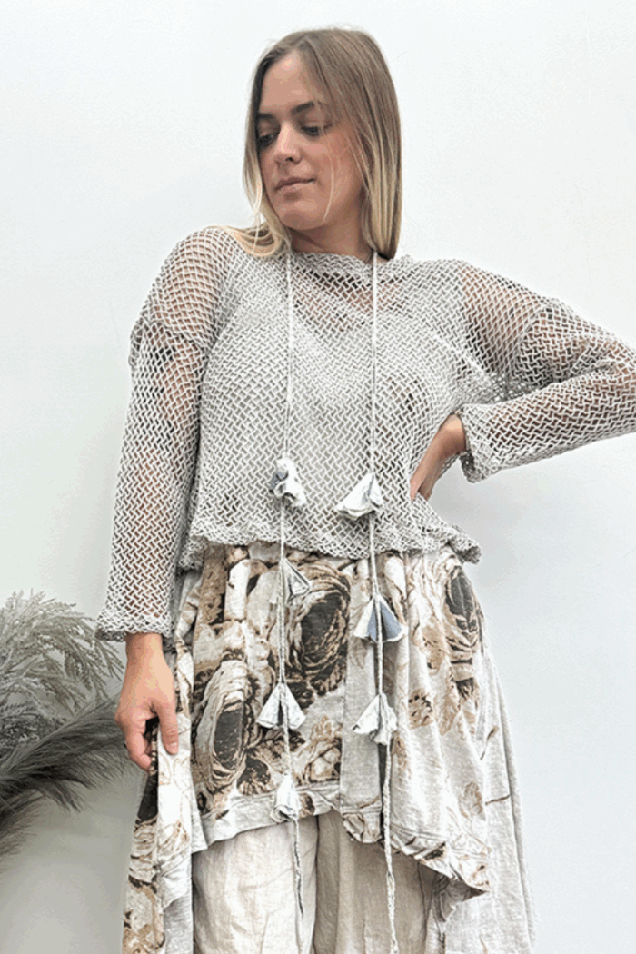 Crop Open Weave T-Shirt Long Sleeve