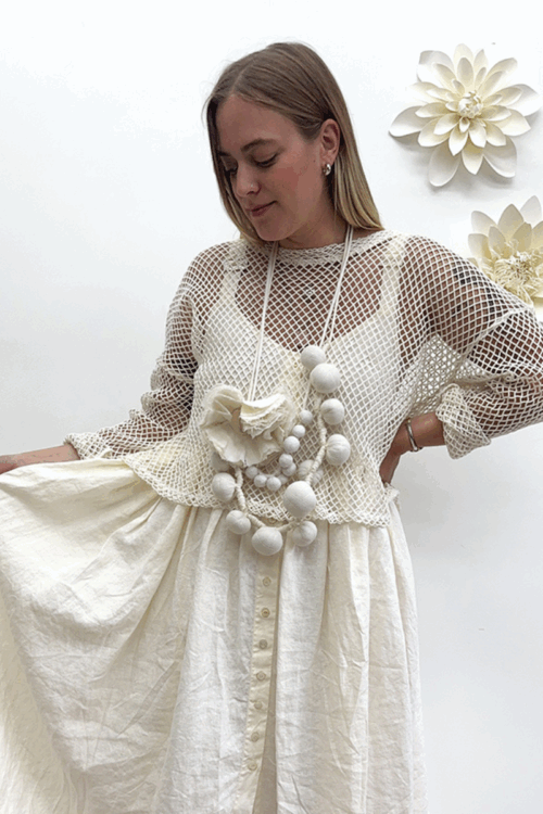 Crop Open Weave T-Shirt Long Sleeve