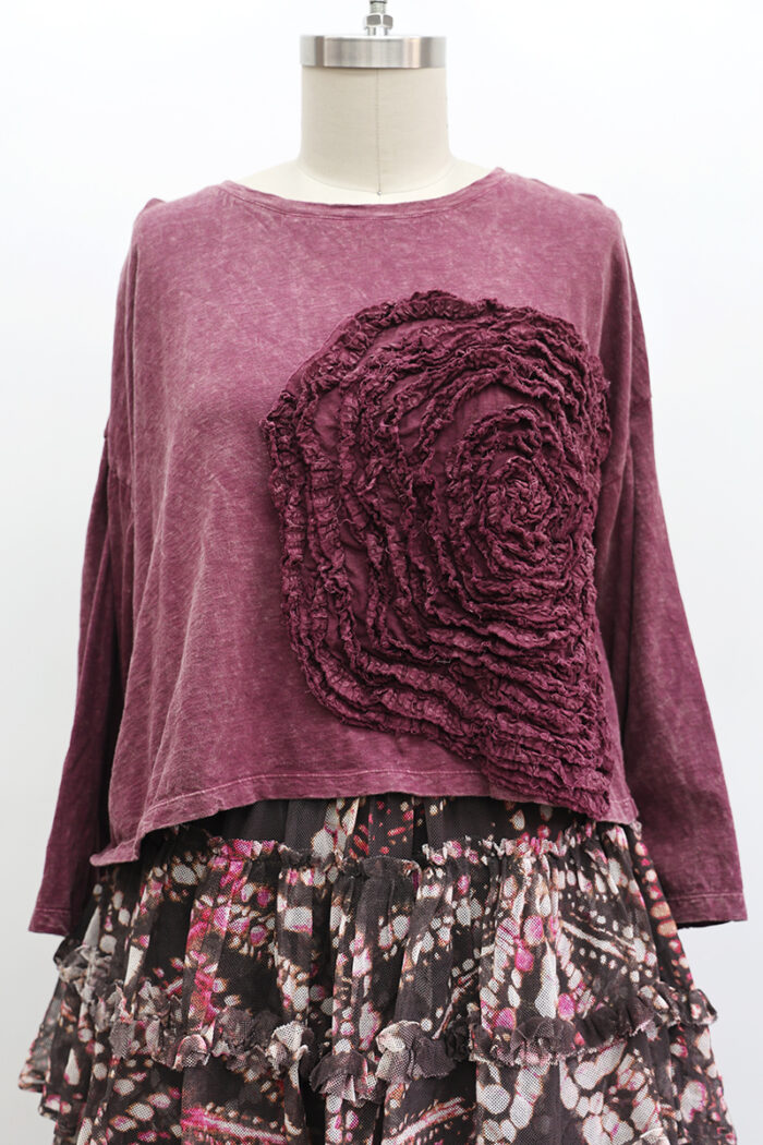 Crop Cabbage Rose T-Shirt Long Sleeve - Image 2