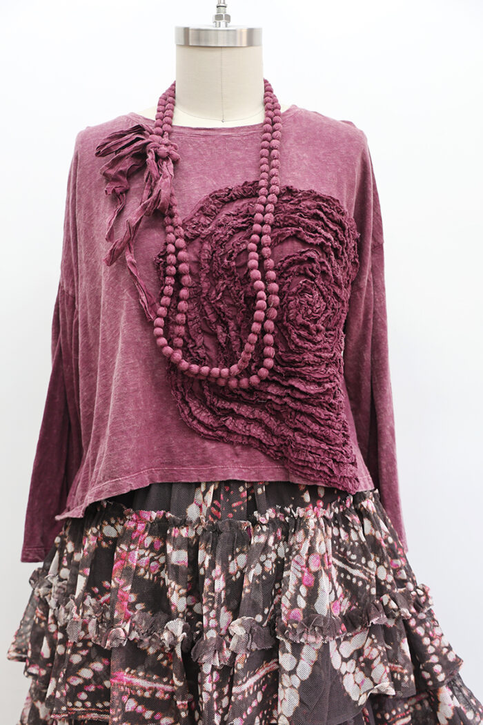 Crop Cabbage Rose T-Shirt Long Sleeve
