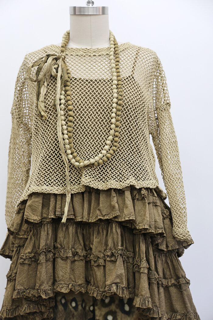 Crop Open Weave T-Shirt Long Sleeve