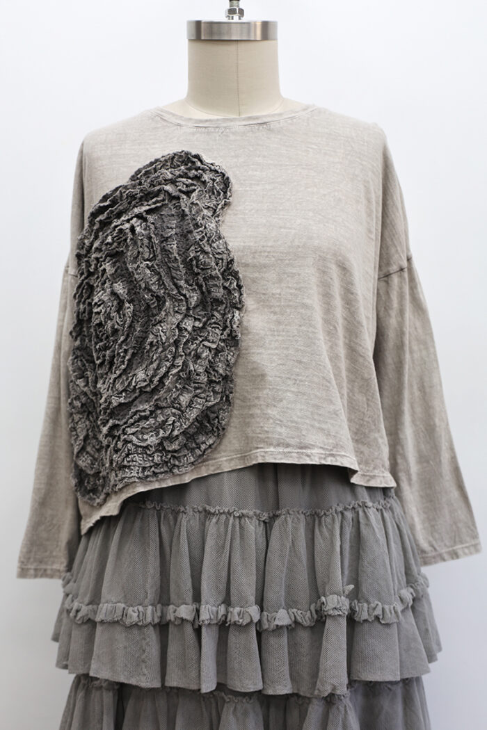 Crop Cabbage Rose T-Shirt Long Sleeve - Image 2