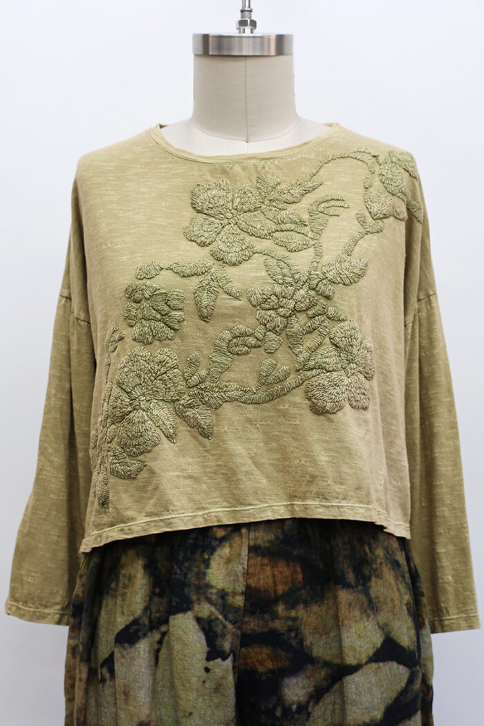 Crop Embroidered Garden T-Shirt Long Sleeve - Image 2