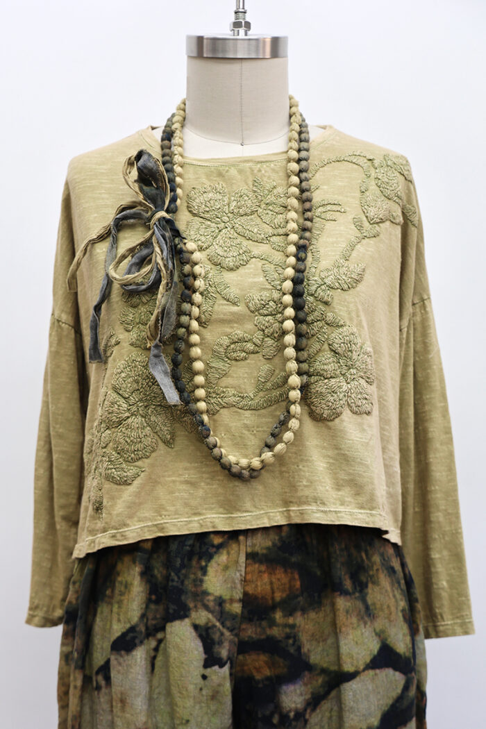 Crop Embroidered Garden T-Shirt Long Sleeve
