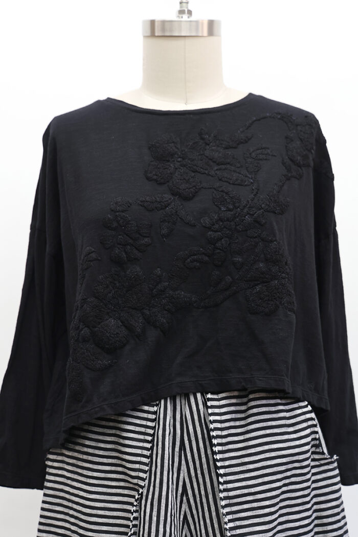 Crop Embroidered Garden T-Shirt Long Sleeve - Image 2