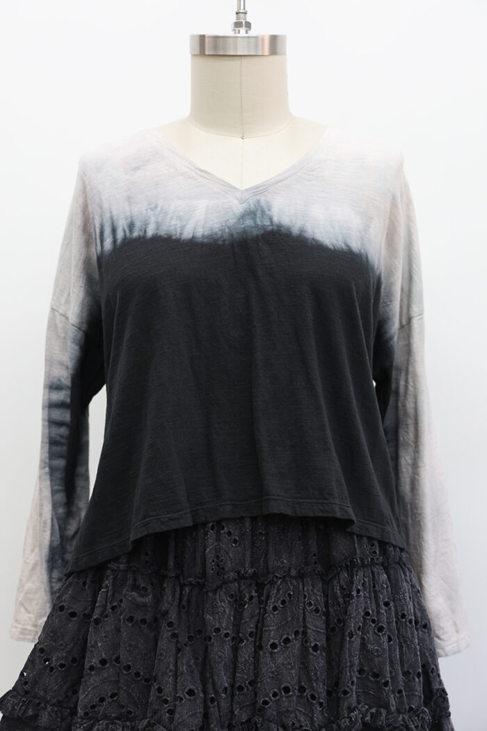 Crop Tie Dye V-Neck T-Shirt Long Sleeve - Image 2