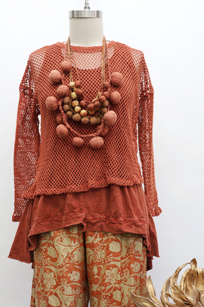 Crop Open Weave T-Shirt Long Sleeve