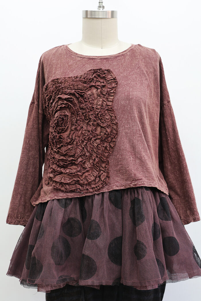 Crop Cabbage Rose T-Shirt Long Sleeve - Image 2