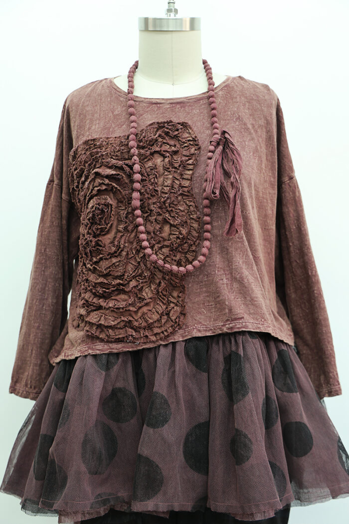 Crop Cabbage Rose T-Shirt Long Sleeve