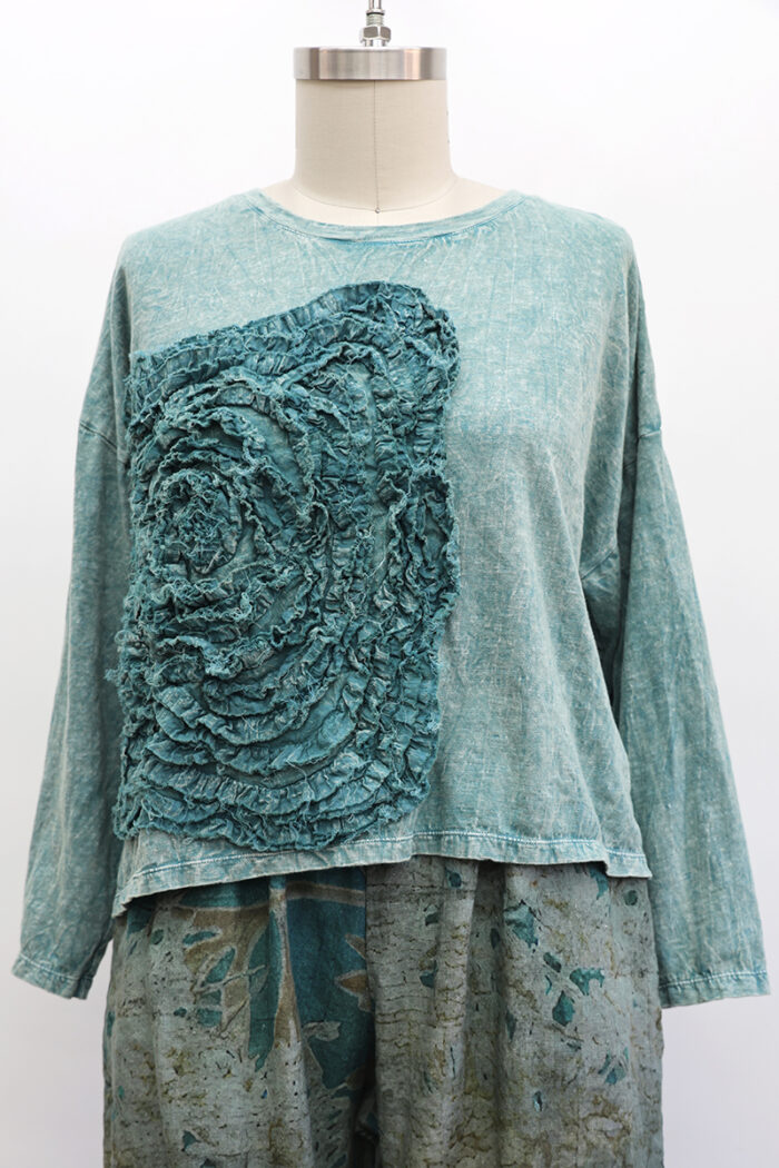 Crop Cabbage Rose T-Shirt Long Sleeve - Image 2